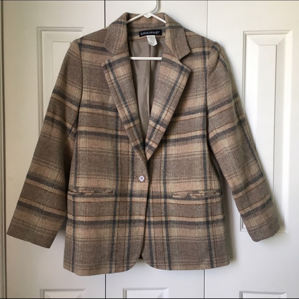 Savannah cream and gray plaid blazer